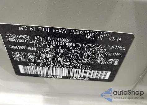 2014 Subaru Xv Crosstrek 2.0I Limited from USA, damaged, VIN JF2GPAGCXE8271870